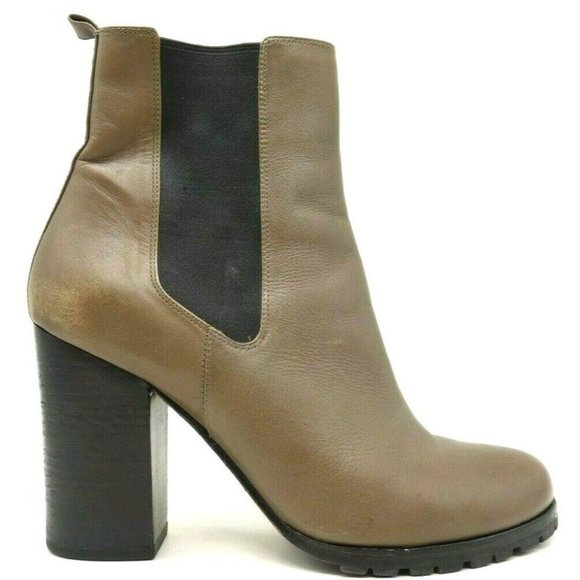 Coach Odelle Taupe Leather Slip On Block Heel Chelsea Ankle Boots Women's 9 B - Picture 1 of 10